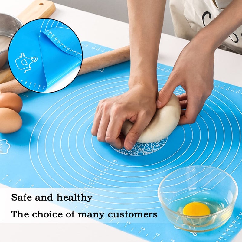 BJGXFMQ Silicone Baking Mat for Pastry Rolling Dough with Measurements,19.7" x 15.7" BPA Free Non stick and Non Slip Blue Table Sheet Baking Supplies for Bake Pizza Cake - Image 2